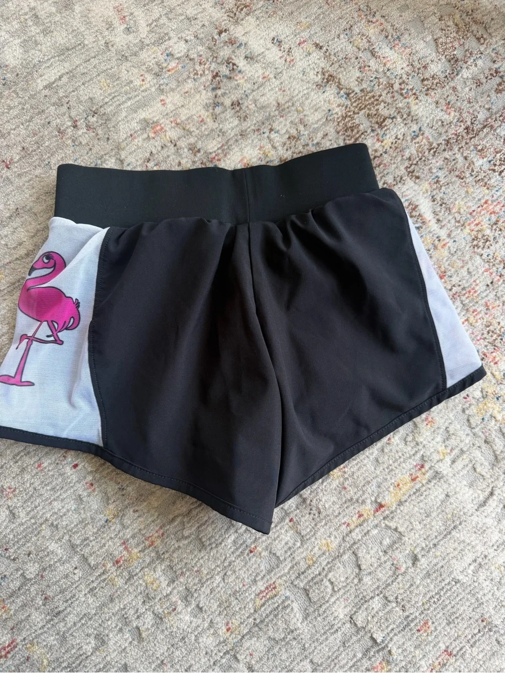 Varsity Spirit Cheer Shorts with Pink Flamingo Panels, size M